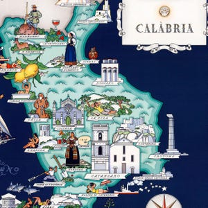 Mapa Kalabrii w stylu vintage, Włochy w wersji ilustrowanej (8x10 lub 16x20 cali) zdjęcie 6