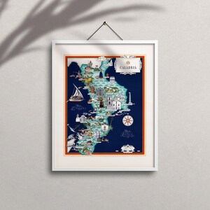 Mapa Kalabrii w stylu vintage, Włochy w wersji ilustrowanej (8x10 lub 16x20 cali) zdjęcie 5