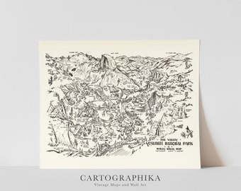 Vintage Map of Yosemite, Yosemite pictorial map, Vintage Map Print, Old Map, Old Map Print, Map of Yosemite, Yosemite gift, new home gift