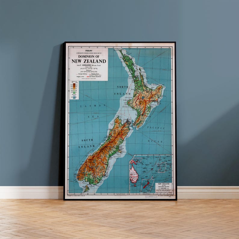 Vintage New Zealand Map Print - 1951 Retro Wall Art image 11