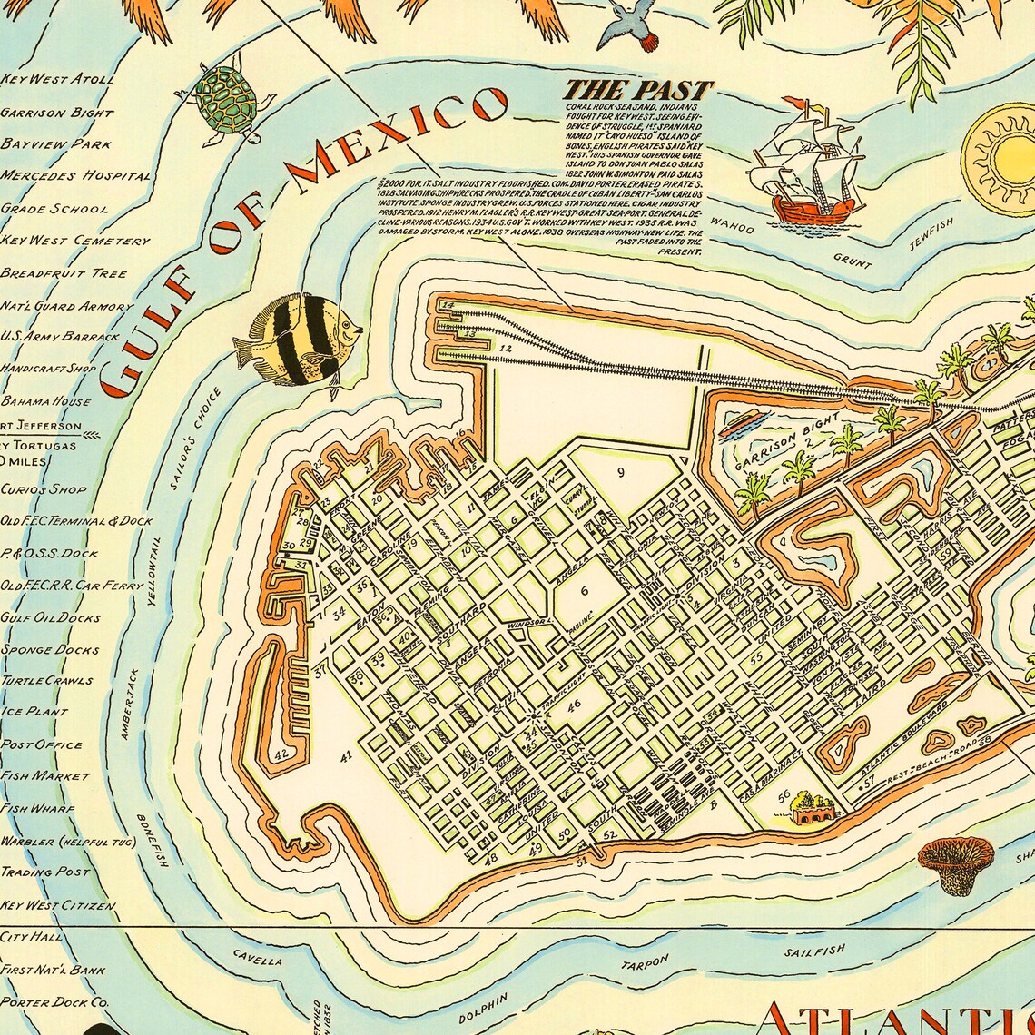 Vintage Map Key West Key West pictorial map Vintage Map Etsy