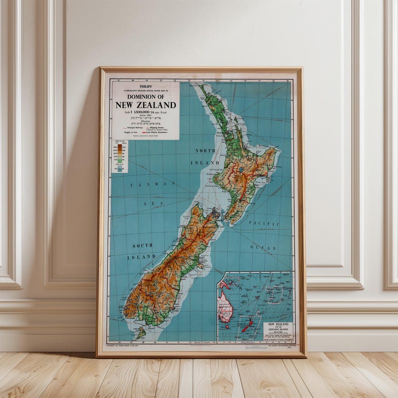 Vintage New Zealand Map Print - 1951 Retro Wall Art image 13