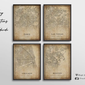 Custom city maps, set of four personalized maps, canvas map print, vintage style maps, retro maps, city vintage map, custom city road map