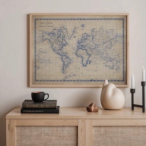 Vintage World Map Poster - Antique Blueprint Style Wall Print image 5
