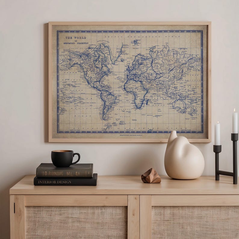 Vintage World Map Poster - Antique Blueprint Style Wall Print image 5