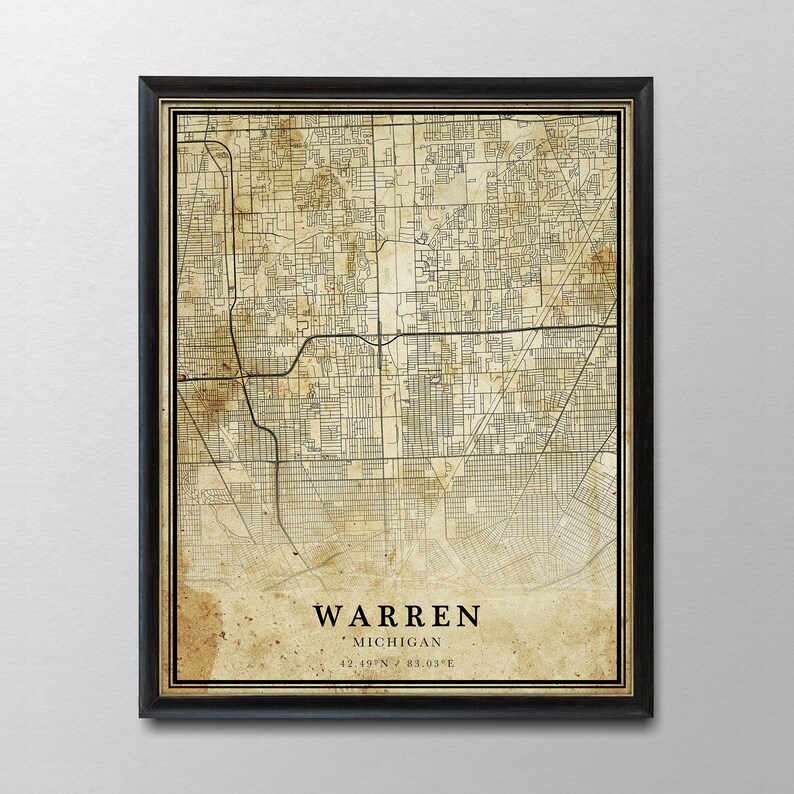 Vintage Warren Map Michigan Vintage style Map City Map | Etsy