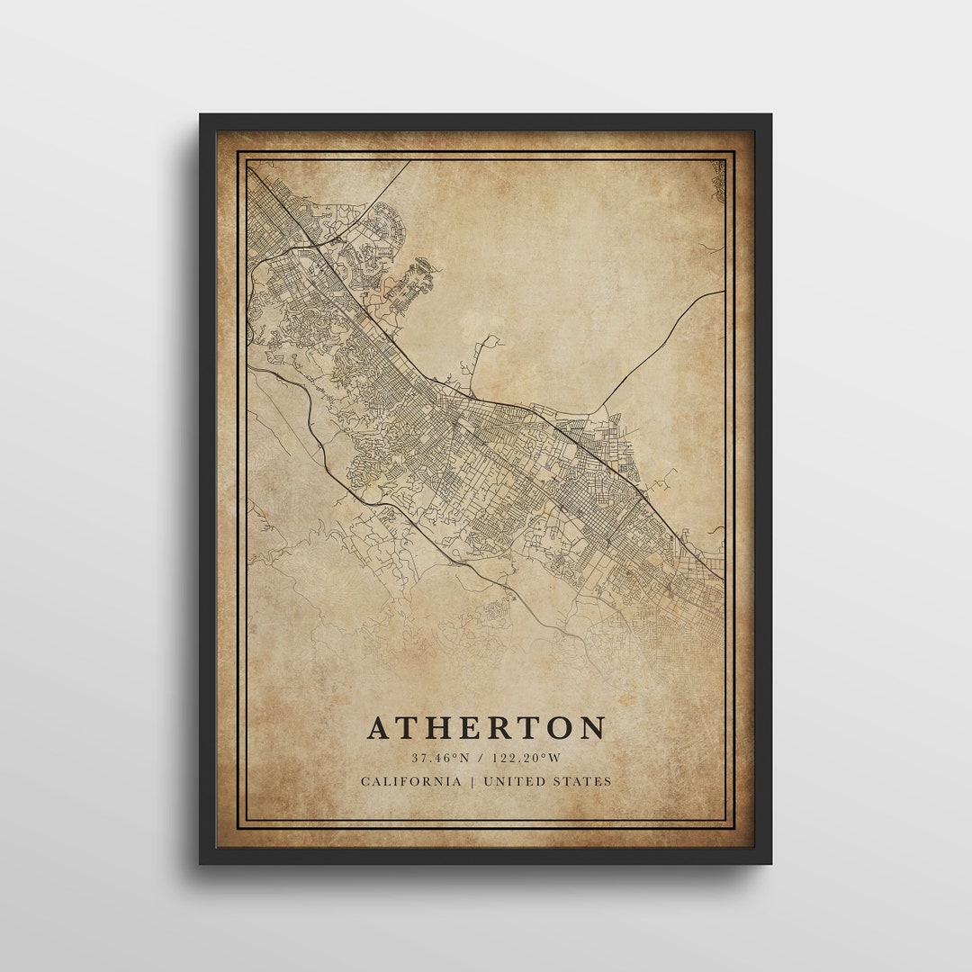 Atherton Map California Atherton Map Print Atherton Map Etsy