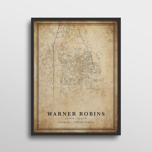 Warner Robins map, Georgia , Warner Robins map print, Warner Robins map art, Warner Robins gift map, Warner Robins vintage map, canvas art