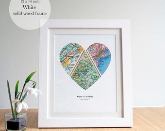 Heart Map Art, Map Heart, Heart Map Print,Personalized Map Framed, Personalized Map Gift,New Home Map Gift, Wood Framed,14 x 12 inches