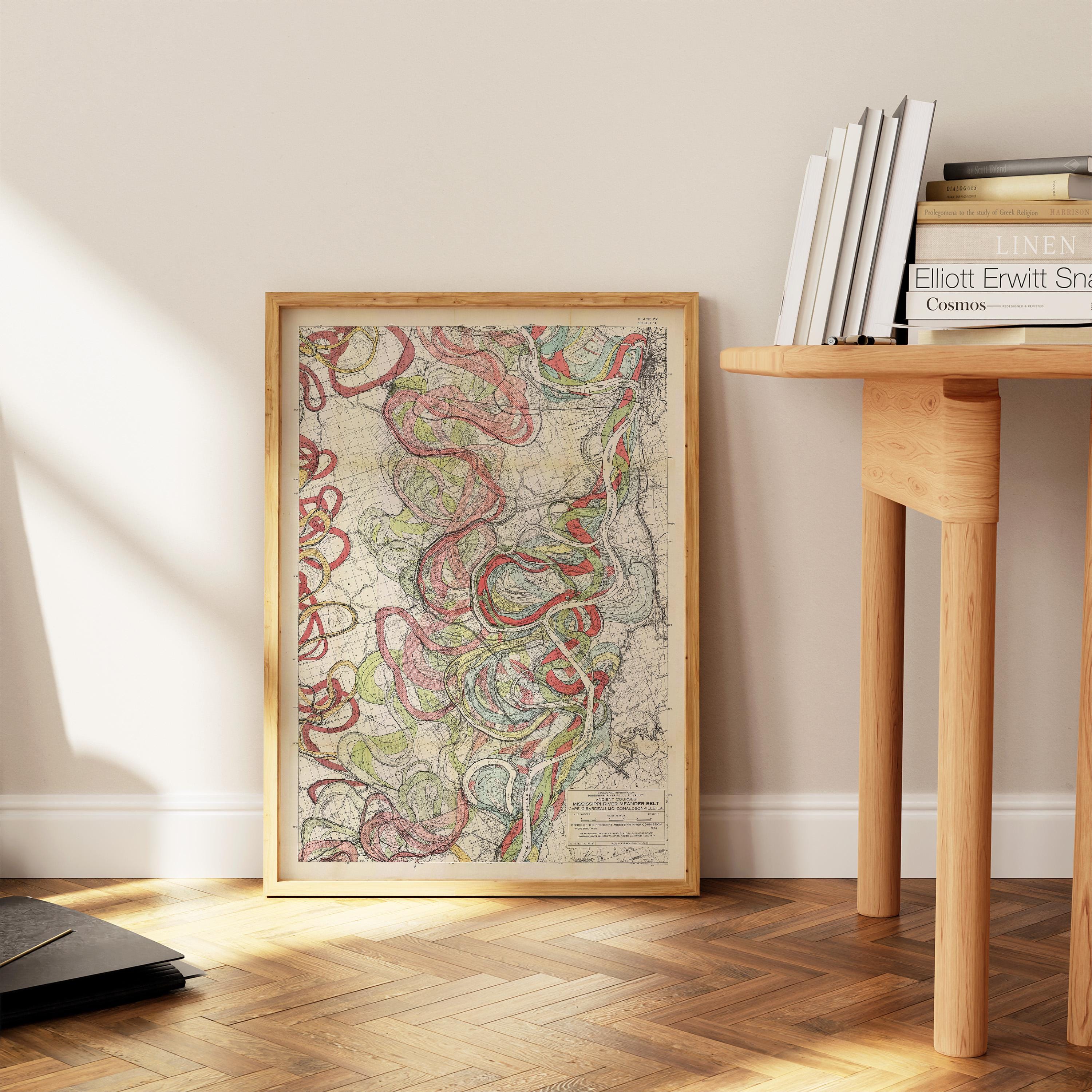 Harold Fisk Map Print: Vintage Mississippi River Meander - Restored Art ...
