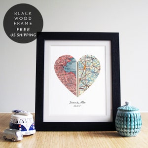 Heart Map Art, Map Heart, Heart Map Print, Personalized Map Framed, Personalized Map Gift, New Home Map Gift, Wood Framed, City Map image 3