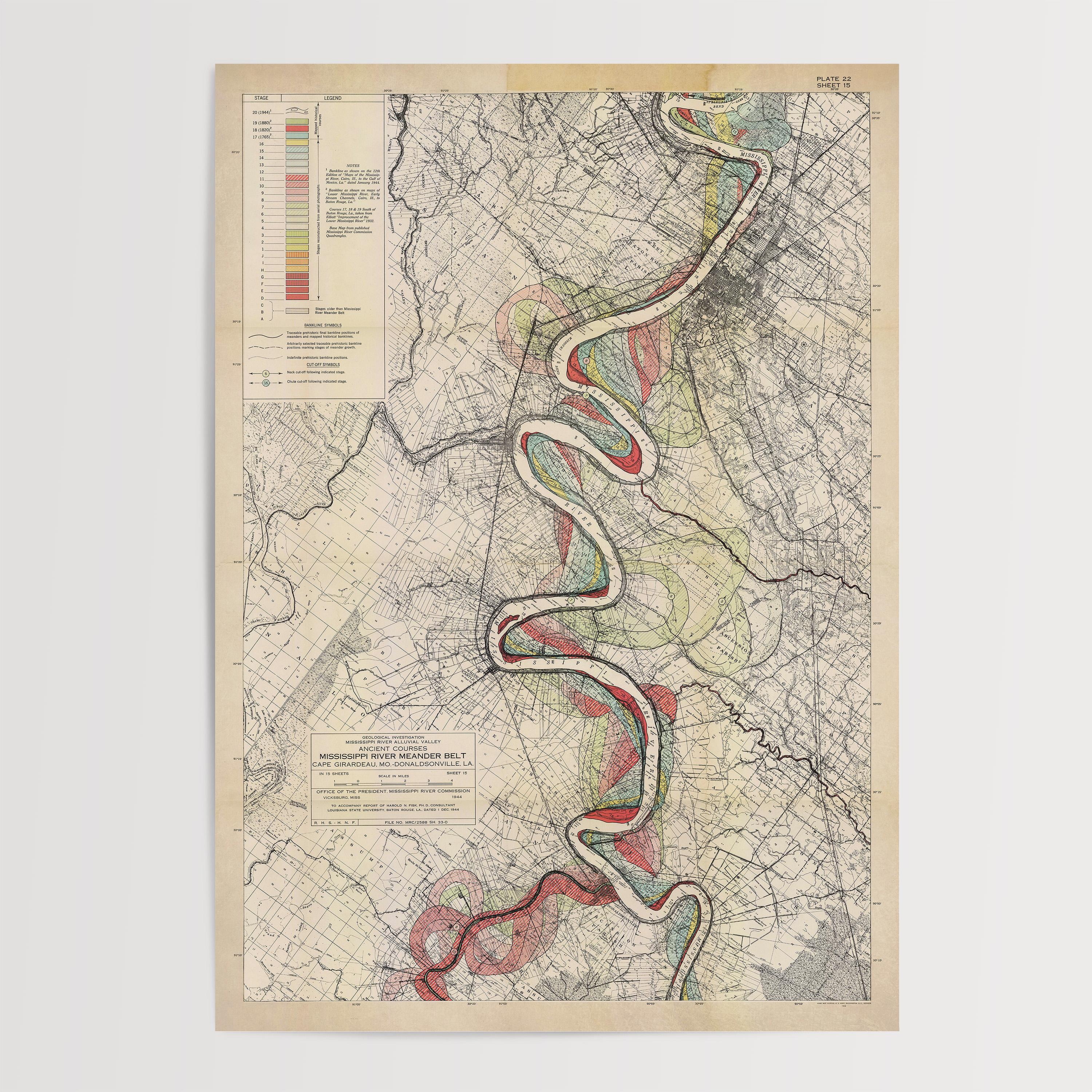 Vintage Mississippi River Map Print: Baton Rouge to New Orleans, Plate ...