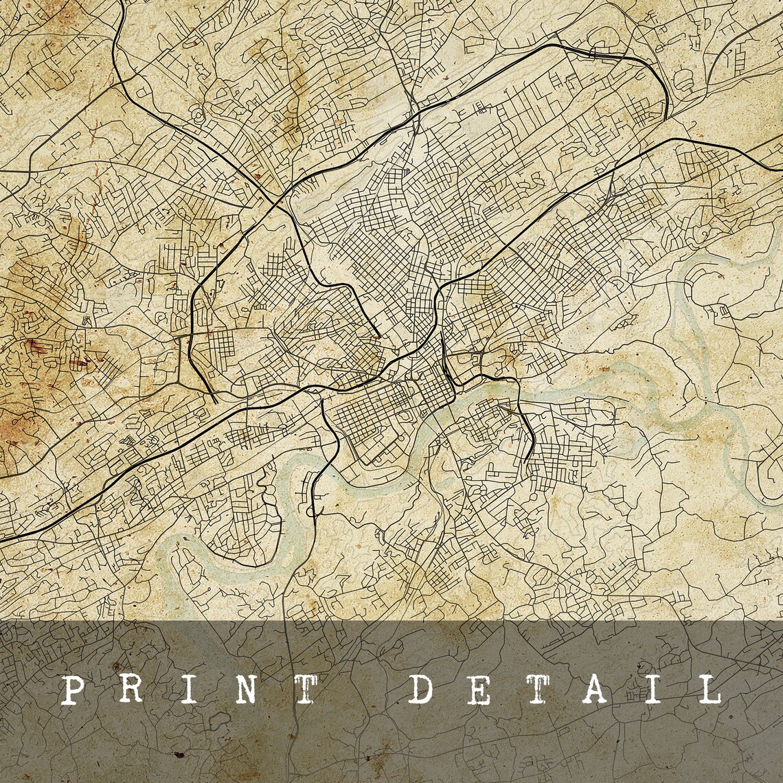 Vintage Knoxville Map Tennessee Vintage style Map City Map Etsy