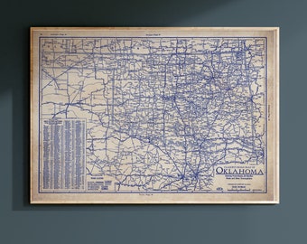 Oklahoma map, Vintage Oklahoma map, blueprint map, map poster, vintage map, history lover, old map, Oklahoma historic map, Oklahoma map gift