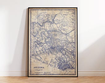 Arizona Map Print: Vintage Blueprint Style (Historic 1930s Design)