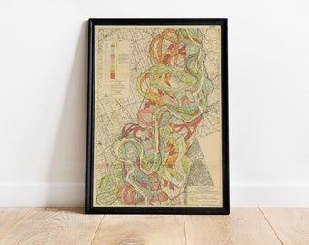 Mississippi meander map, geological vintage map, Harold Fisk map, river map, meander belt, geological map, vintage geology, old art map