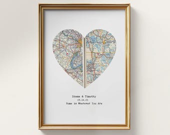 Heart Map Print: Custom Two-Location Design (Digital File)