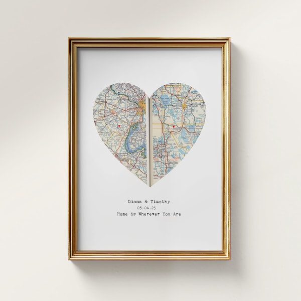Impressão de Mapa do Coração: Design Personalizado para Dois Locais (Arquivo Digital)