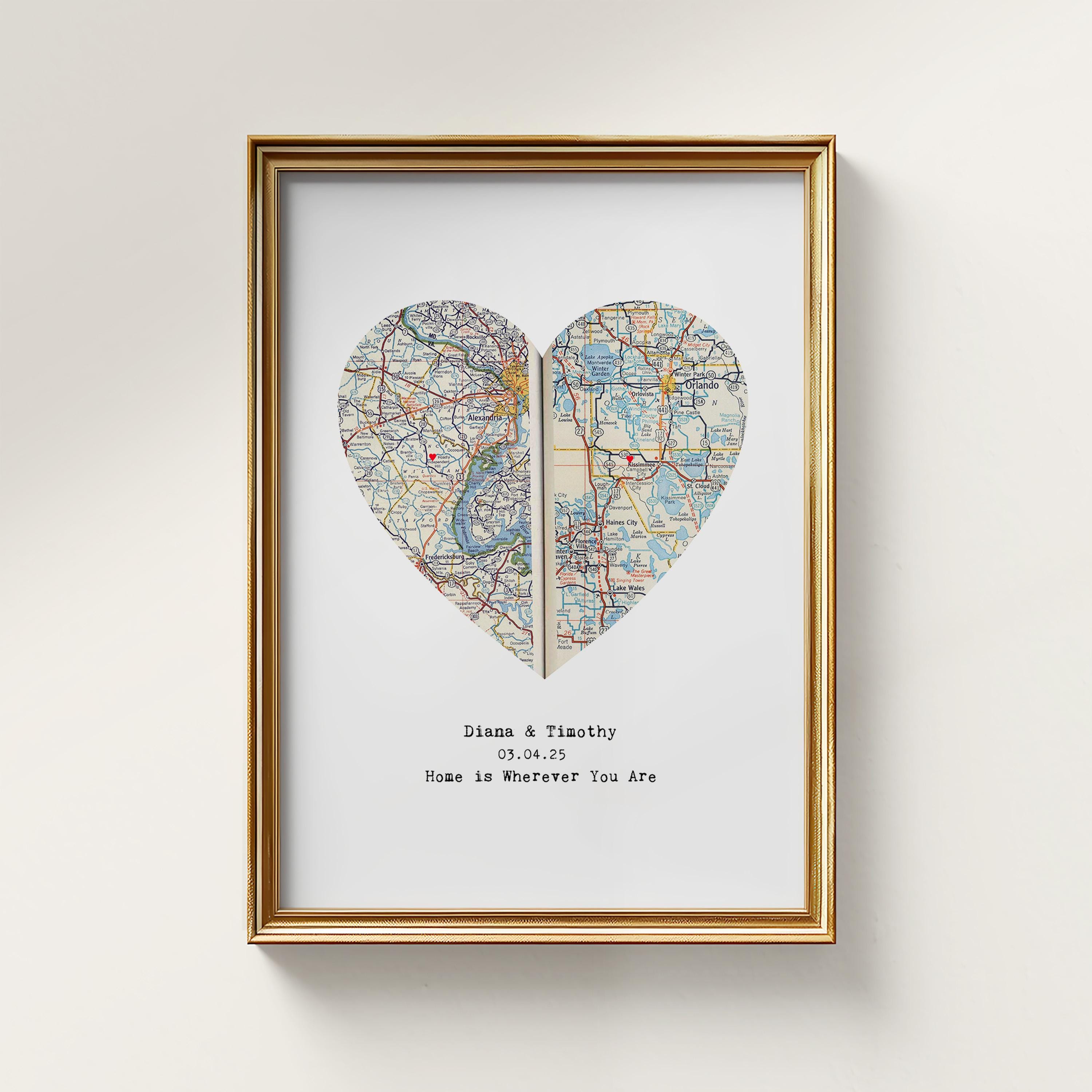 Decoupaged Heart Map Heart Map Print: Custom Two-location Design (digital File) - Etsy