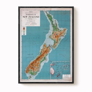 Vintage New Zealand Map Print - 1951 Retro Wall Art image 1