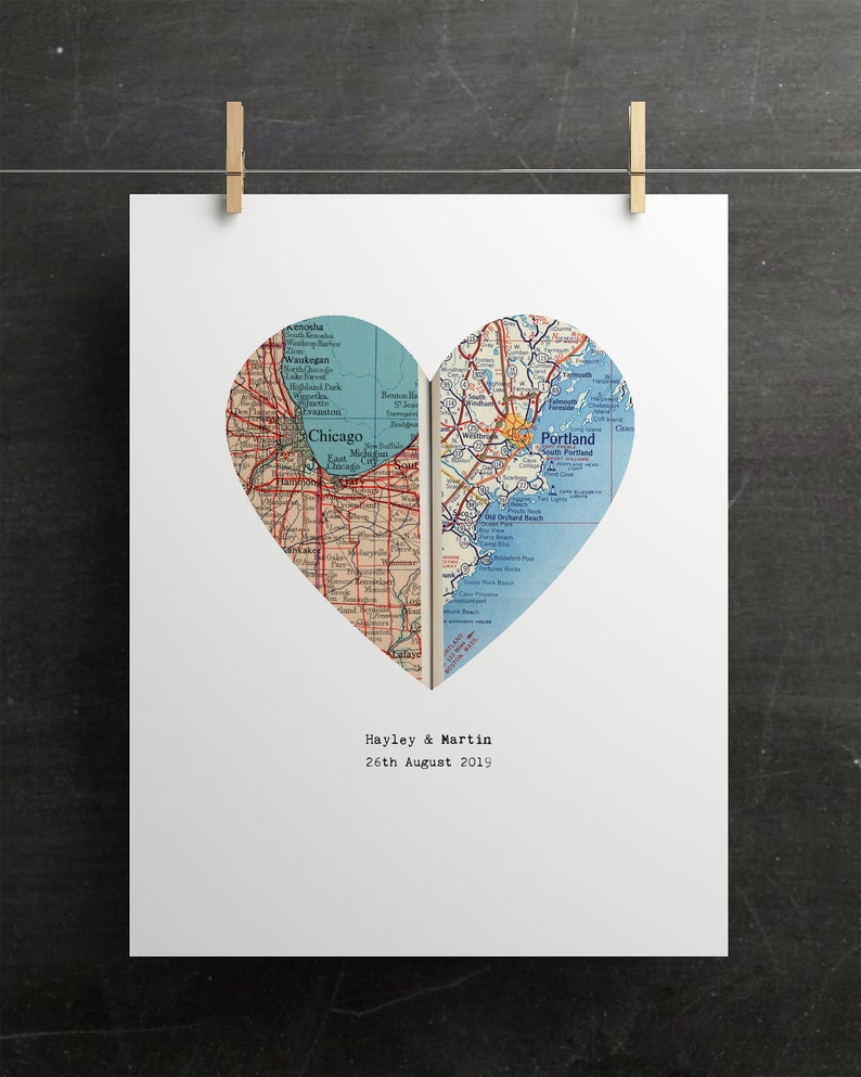 Heart Map Art, Map Heart, Heart Map Print, Personalized Map Framed, Personalized Map Gift, New Home Map Gift, Wood Framed, City Map image 6