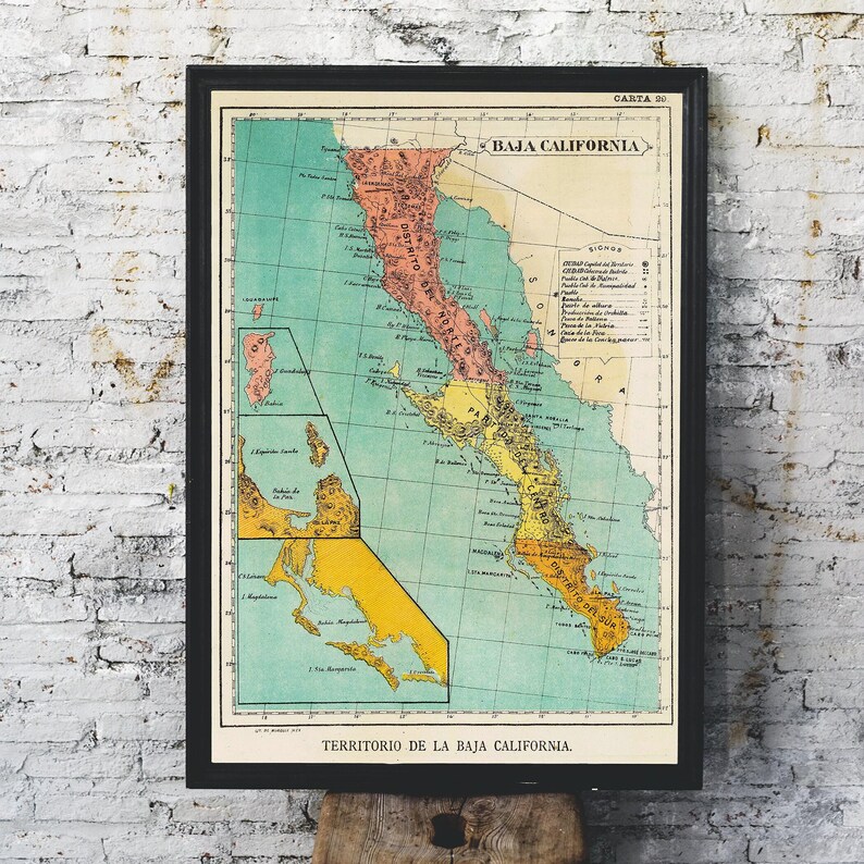 Impression de carte vintage de Basse-Californie - Art de 1899 sur papier mat image 8
