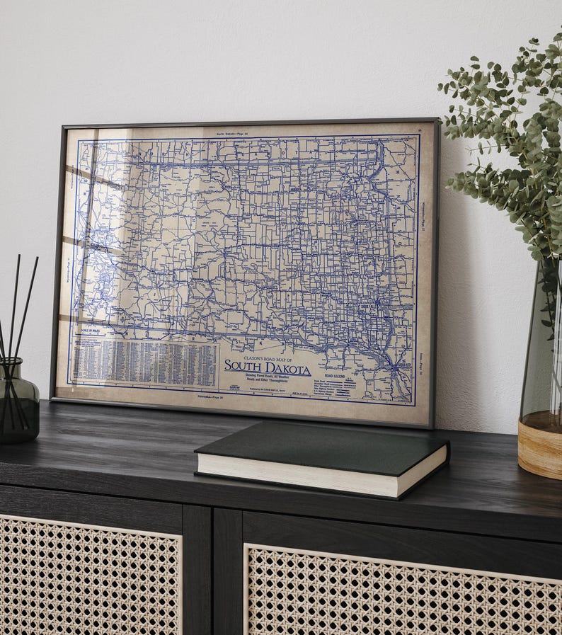 South Dakota Vintage Map Print (1930s Blueprint, Fine Art Paper) image 5