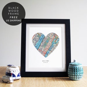 Heart Map Art, Map Heart, Heart Map Print,Personalized Map Framed, Personalized Map Gift,New Home Map Gift, Wood Framed, 14 x 12 inches