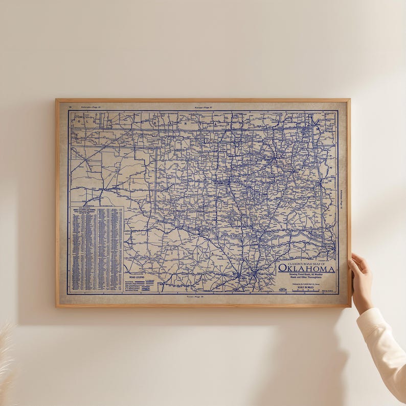 Oklahoma Map Poster: Vintage 1930s Blueprint - Historic Roads Detail image 4