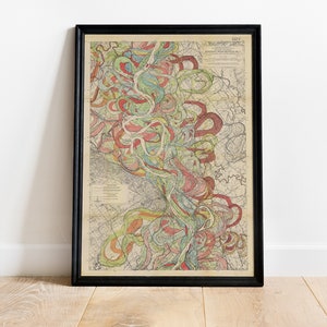 Mississippi meander map, geological vintage map, Harold Fisk map, river map, meander belt, geological map, vintage geology, old art map