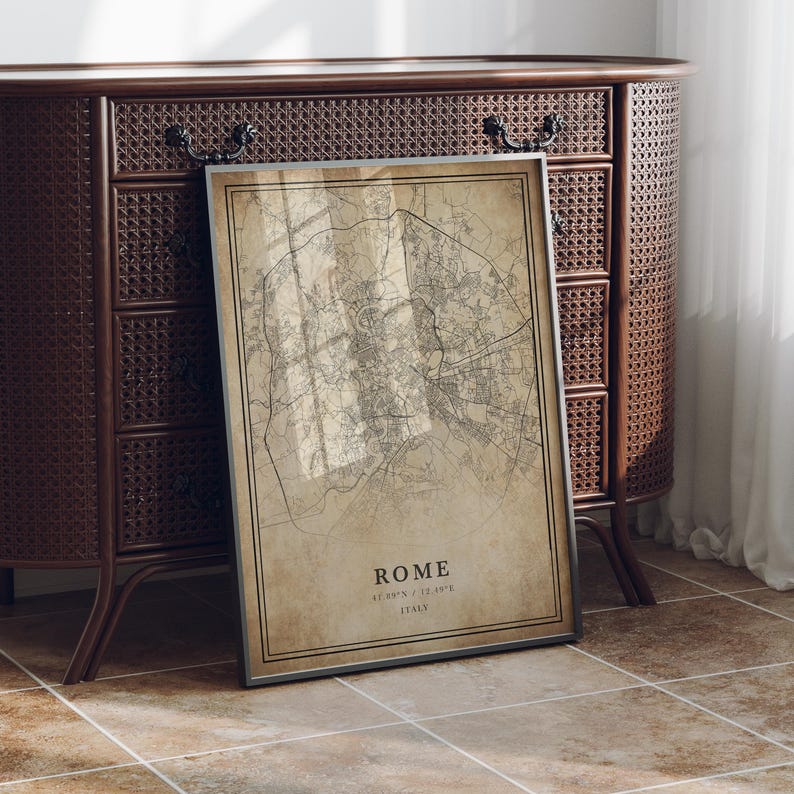 Rome Vintage Map Print: Minimalist City Art on Canvas or Paper image 10