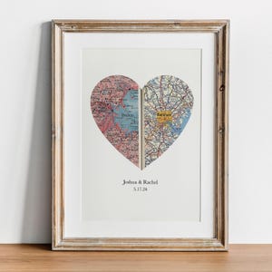 Personalized Heart Map Print: Custom Two Location Vintage Maps
