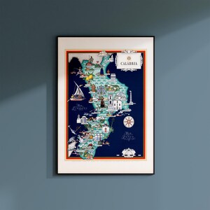 Mapa Kalabrii w stylu vintage, Włochy w wersji ilustrowanej (8x10 lub 16x20 cali) zdjęcie 11