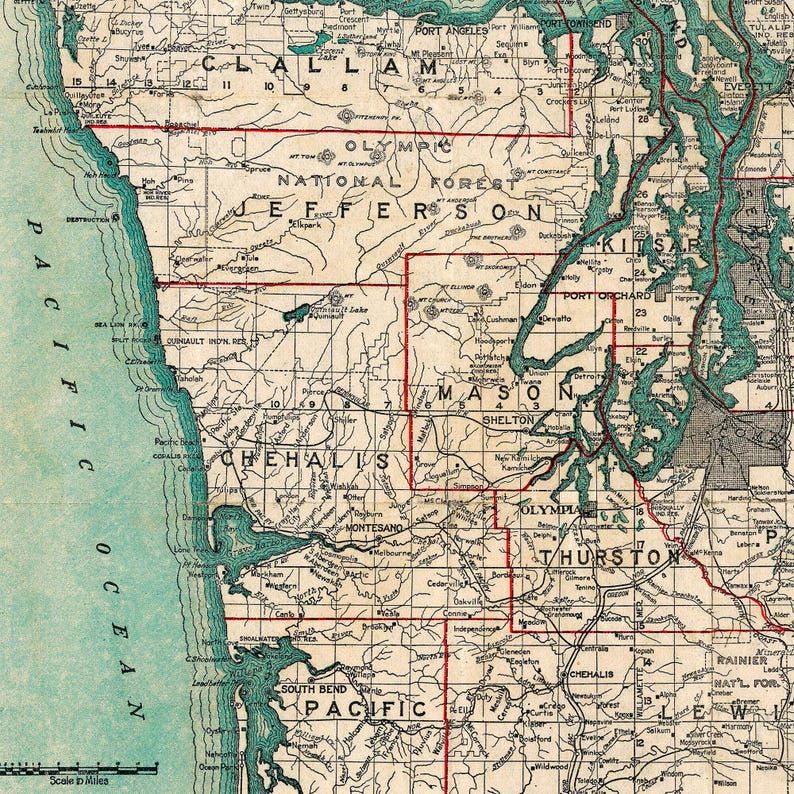 ピュージェット湾地図プリント：1910年頃のヴィンテージアート作品 画像 10