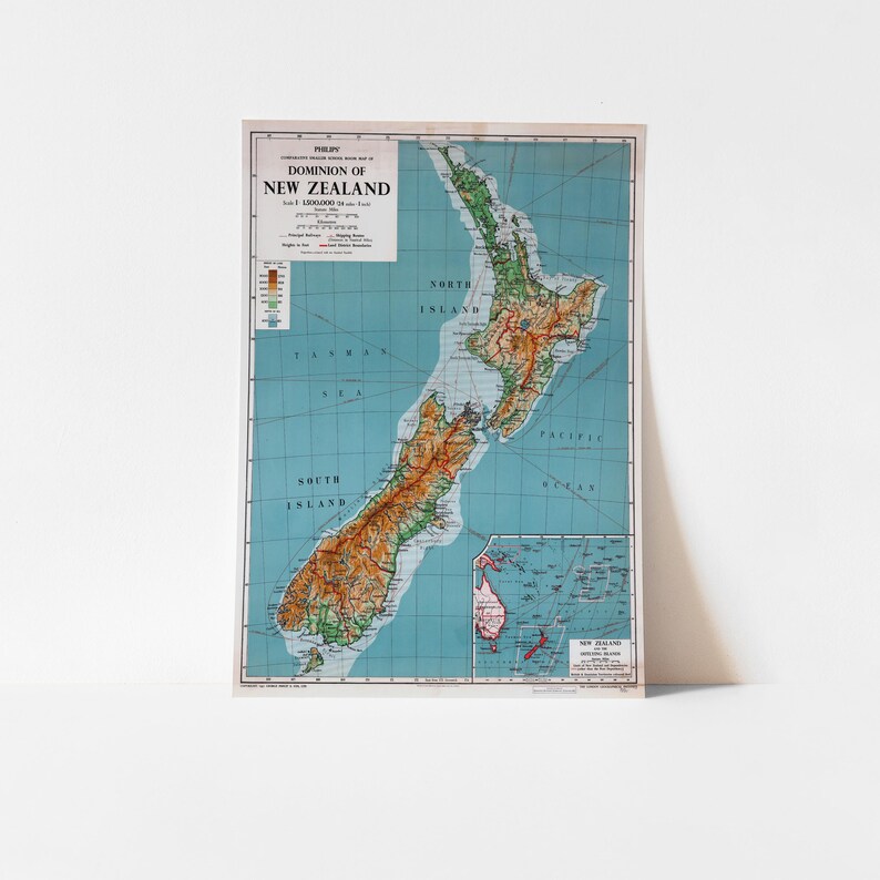 Vintage New Zealand Map Print - 1951 Retro Wall Art image 10