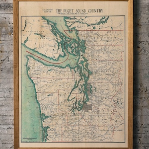 ピュージェット湾地図プリント：1910年頃のヴィンテージアート作品 画像 6