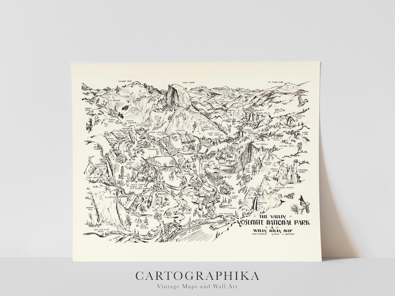 Yosemite National Park Map: Vintage Style Art Print (Multiple Sizes) image 1