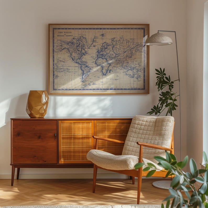 Vintage World Map Poster - Antique Blueprint Style Wall Print image 9