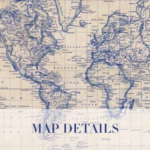 Vintage World Map Poster - Antique Blueprint Style Wall Print image 2