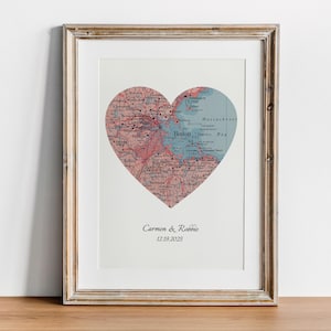 Vintage Heart Map Print, Personalized Location (Custom Text Options)
