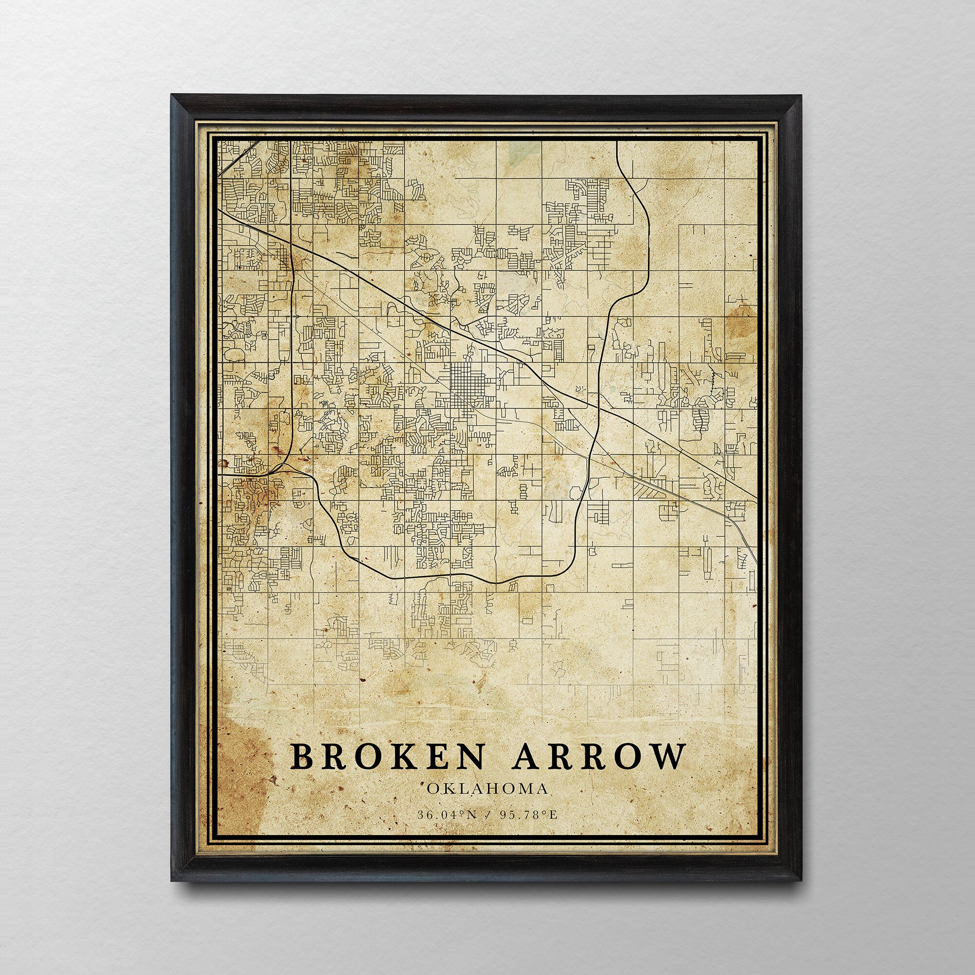 Vintage Broken Arrow Map Oklahoma Vintage style Map City Etsy