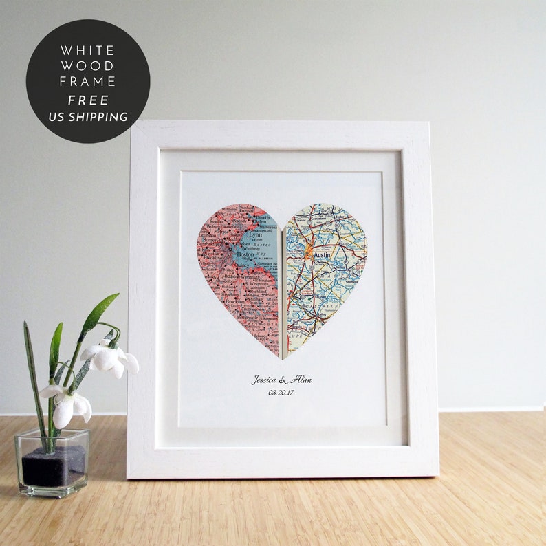 Heart Map Art, Map Heart, Heart Map Print, Personalized Map Framed, Personalized Map Gift, New Home Map Gift, Wood Framed, City Map image 1