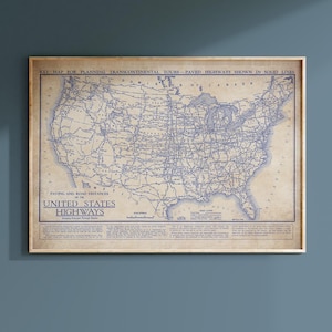 Vintage US Landkarte im Blueprint Stil (1930s historische Straßen)