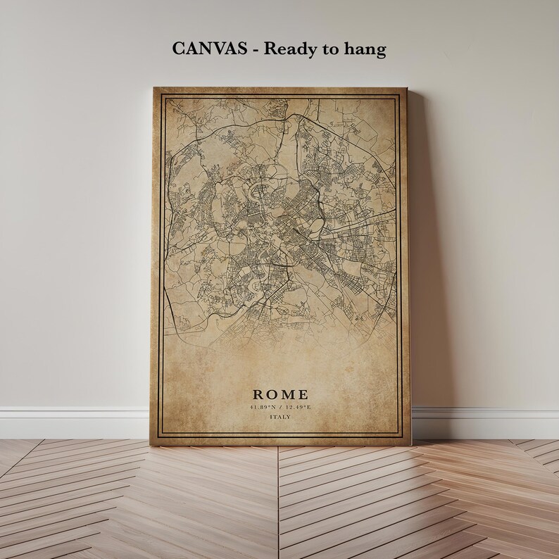 Rome Vintage Map Print: Minimalist City Art on Canvas or Paper image 5
