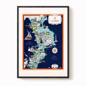 Vintage Calabria Map Print, Pictorial Italy (8x10 or 16x20 inches)