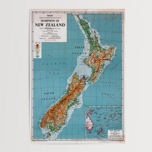 Vintage New Zealand Map Print - 1951 Retro Wall Art image 15