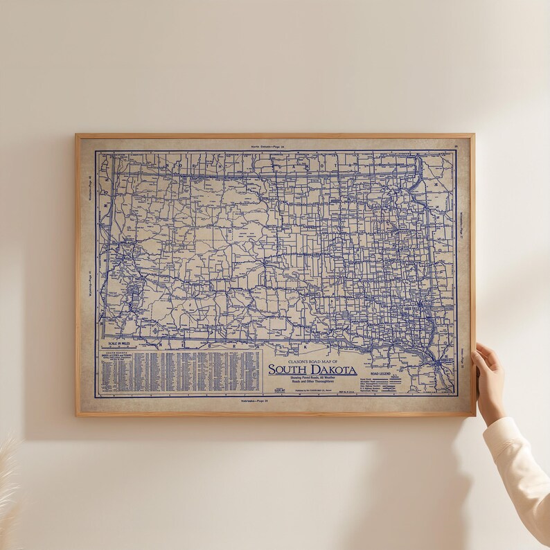 South Dakota Vintage Map Print (1930s Blueprint, Fine Art Paper) image 4