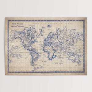 Vintage World Map Poster - Antique Blueprint Style Wall Print image 3