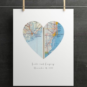 Personalized map, Heart map print, Anniversary gift, Map print, Custom wedding gift, Paper Anniversary, Map Art, Engagement gift Handwriting Font 1