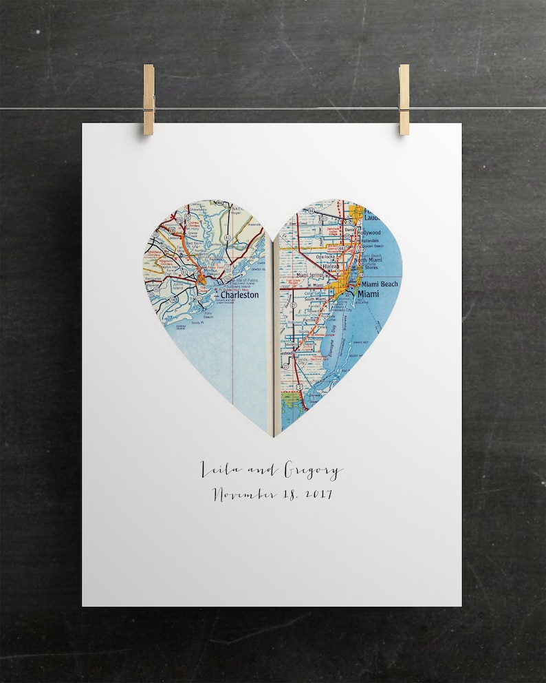 Personalized map, Heart map print, Anniversary gift, Map print, Custom wedding gift, Paper Anniversary, Map Art, Engagement gift Handwriting Font 1